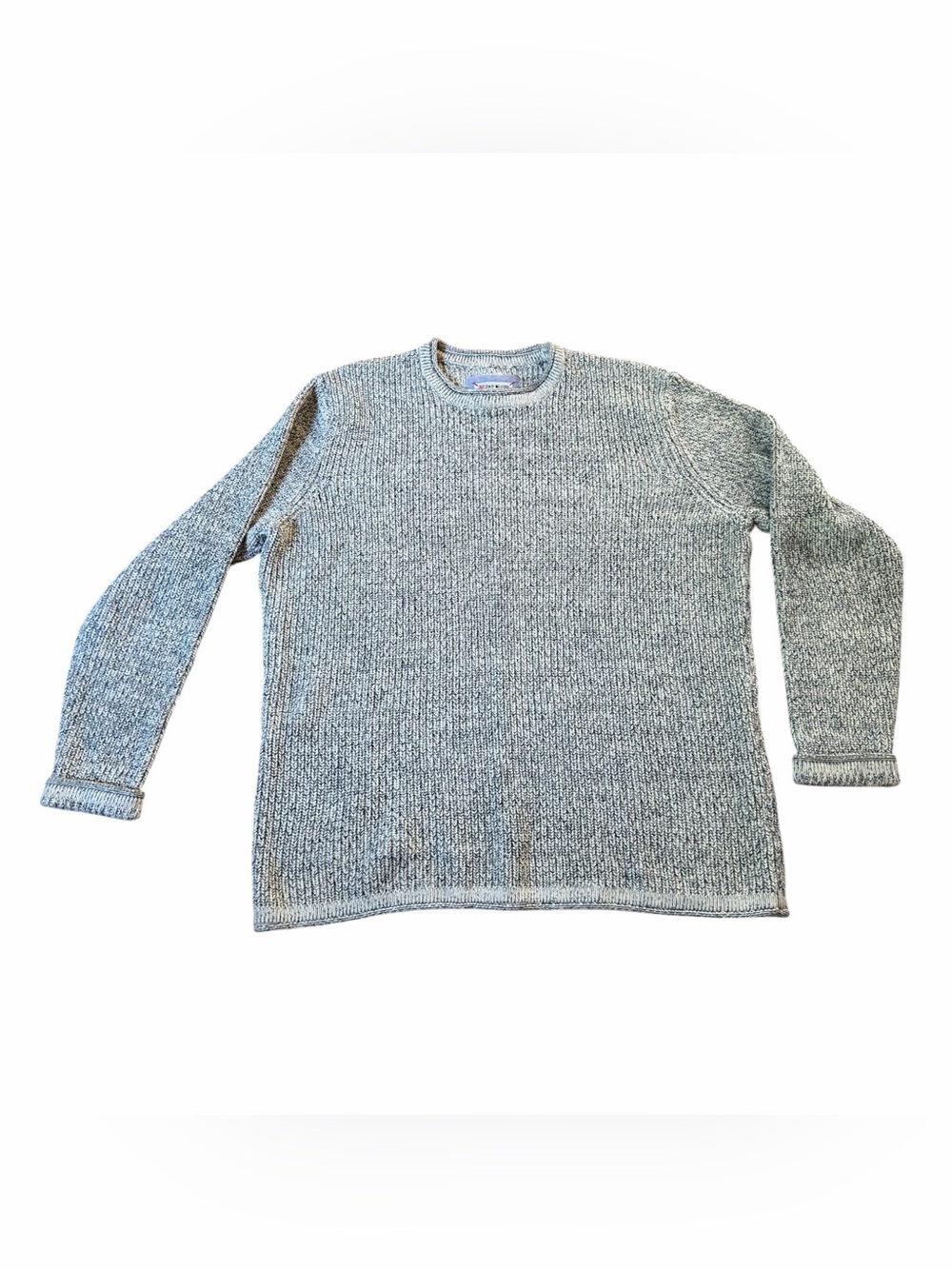 32 Bar Blues Ribbed Cotton Sweater Men’s Medium Gray Crewneck Knit EUC